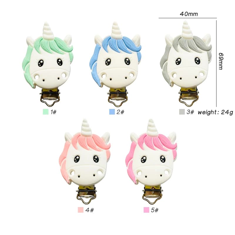 3 pz Silicone Unicorno Ciuccio Pinze BPA Libero Del Fumetto Animale Massaggiagengive Perline Ciuccio Clip Del Bambino Ciuccio Catena Accessori