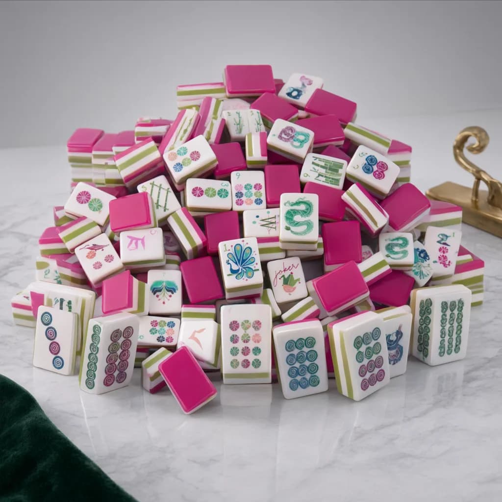 Acrylic American Mahjong Set, Rose Red Color 4-layer 160pcs Mahjong Tiles Set, Party Game and Board Game