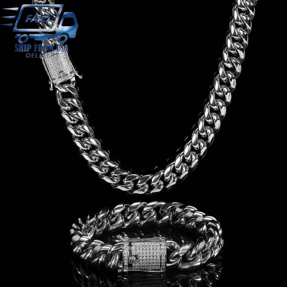 1PC 14mm Wide Stainless Steel Cuban Miami Chains Necklaces CZ Zircon Box Lock Big Heavy Link Chain for Men Hip Hop Rapper Jewelry
