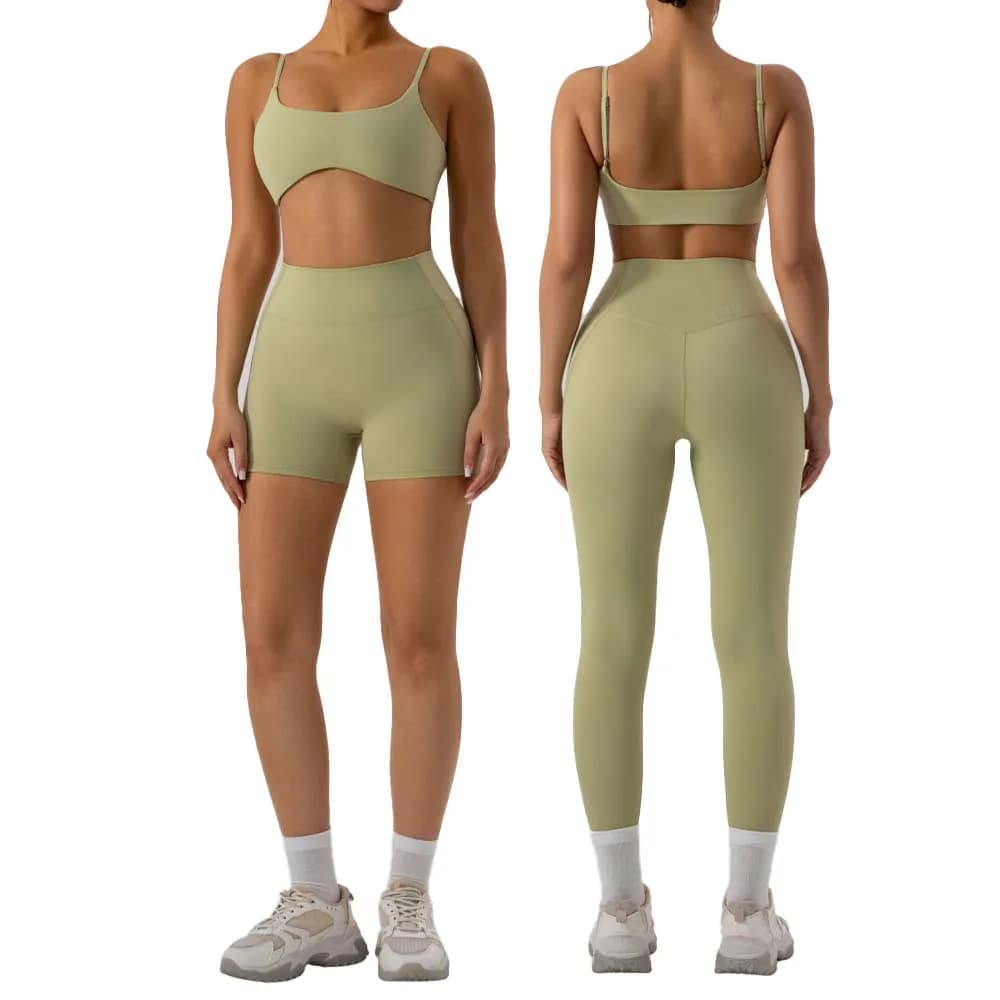 Adjustable Spalline Running Training Set Fitness yoga bra and leggings/high waist shorts 2-piece sports set