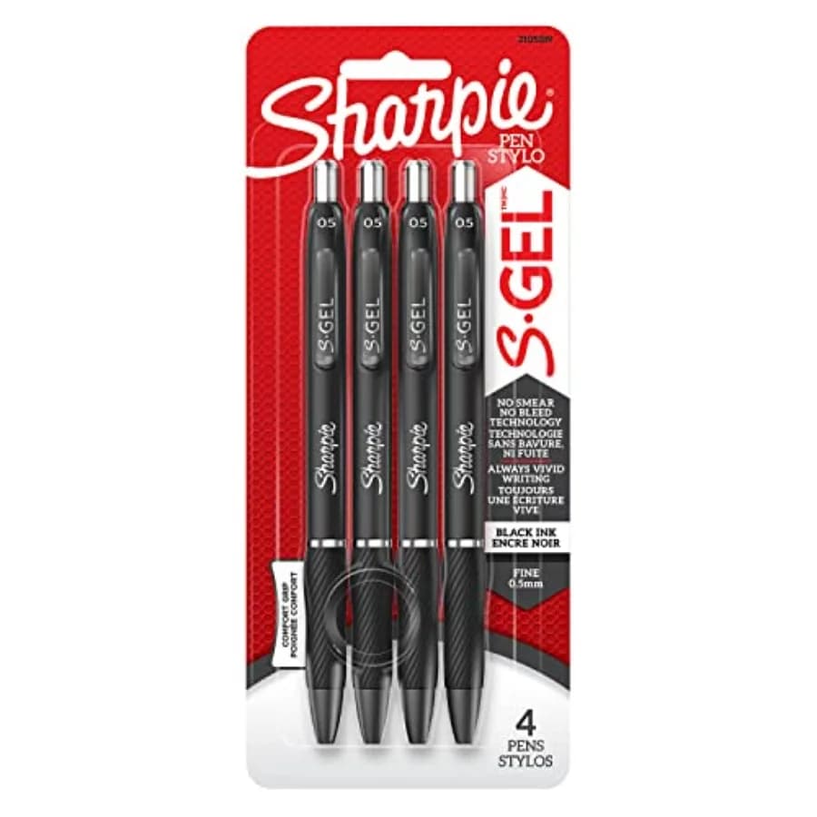 S-Gel, Penne Gel, Punta Fine 0.5mm, Inchiostro Nero, Confezione da 4