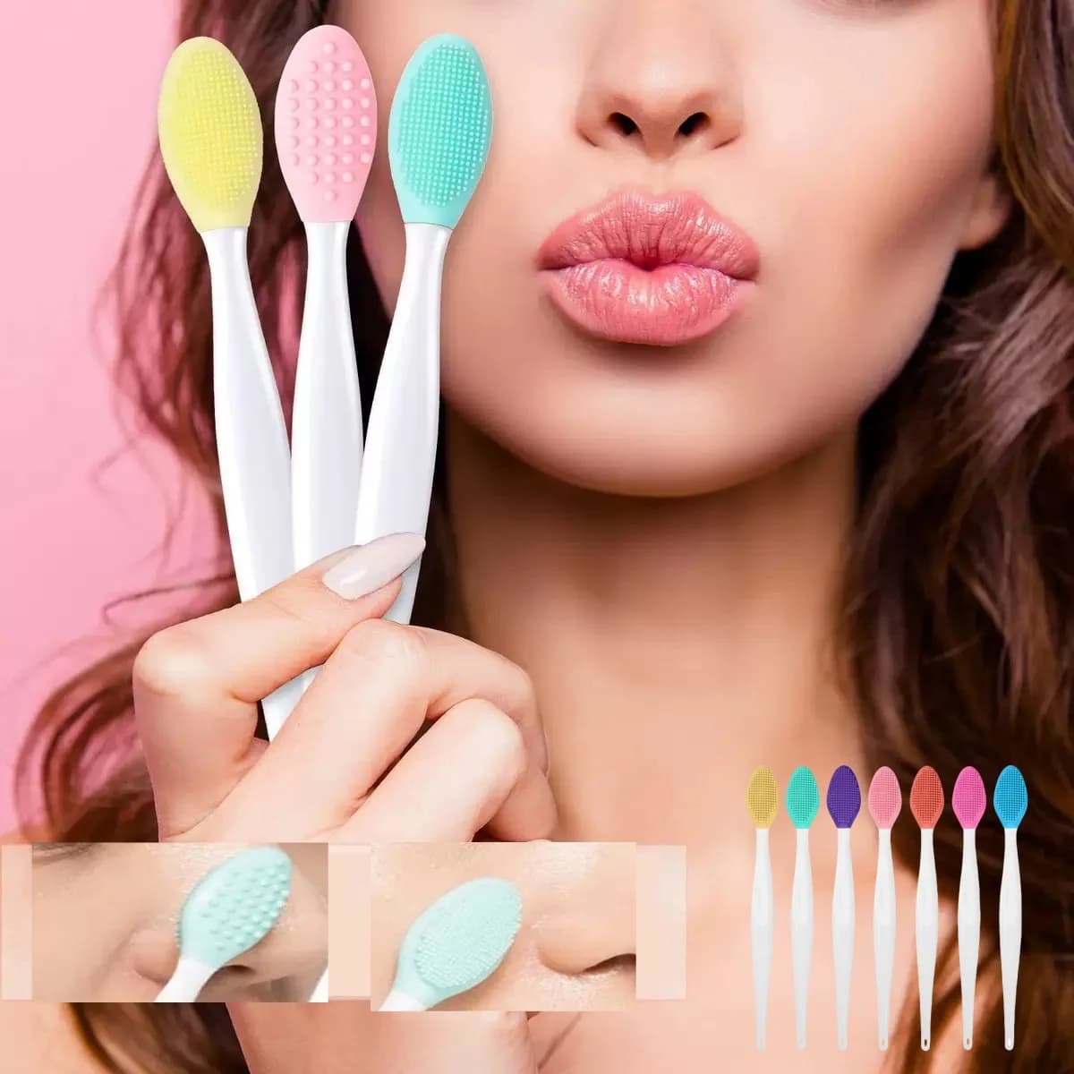YS00021-Double nose brush, face wash brush, lip and face cleaning, black and acne dot cleaning, make-up brush