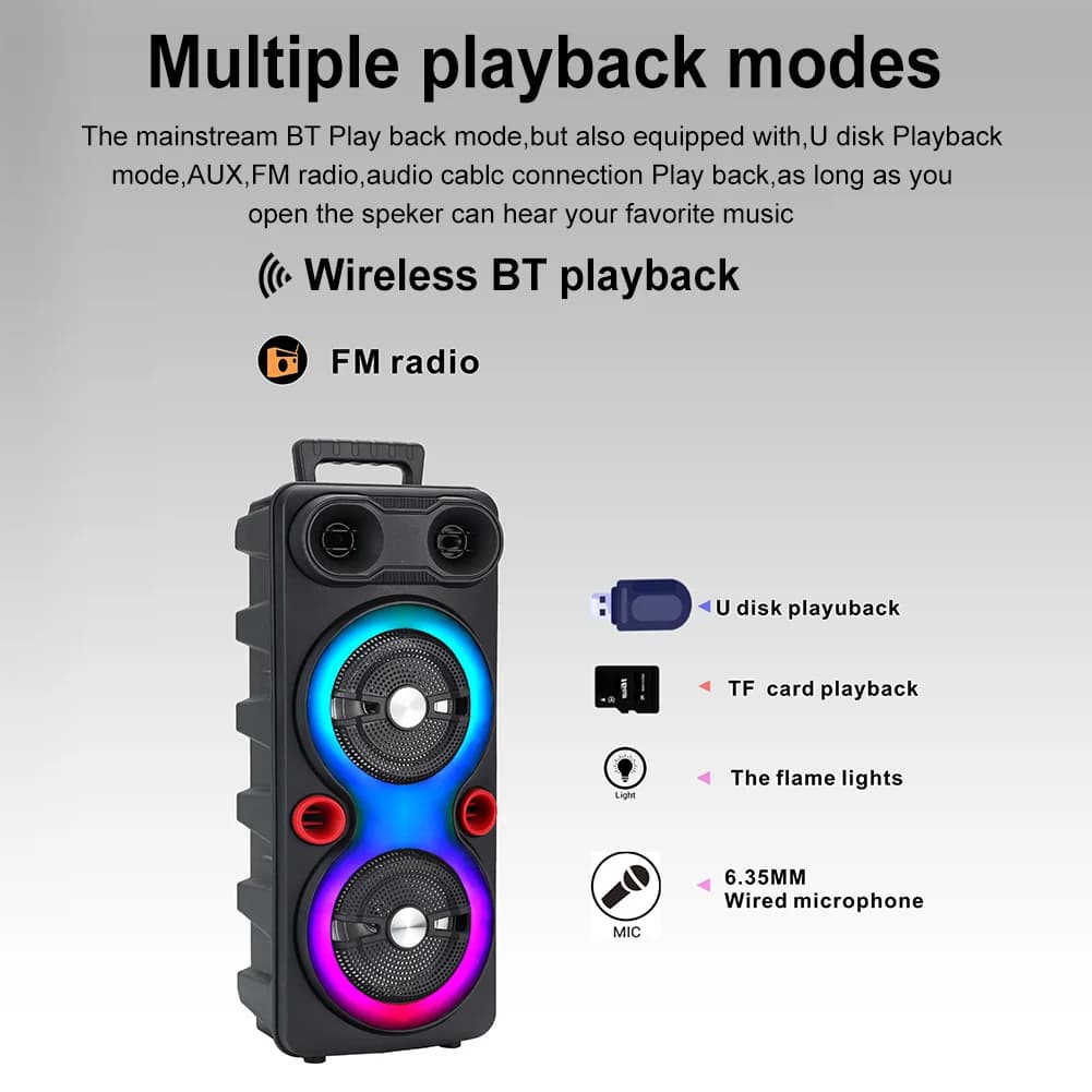 Outdoor Portable Speaker Bluetooth-Compatible 5.0 6.5 Inch Stereo Subwoofer LED AUX Karaoke Machine Heavy Bass DJ System