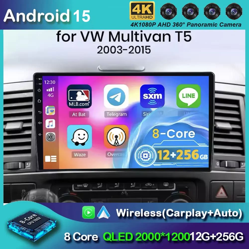 Android 15 For Volkswagen Multivan T5 2003 -2015 Car Radio Navigation Multimedia Player Stereo GPS WiFi 4G DSP Carplay Auto