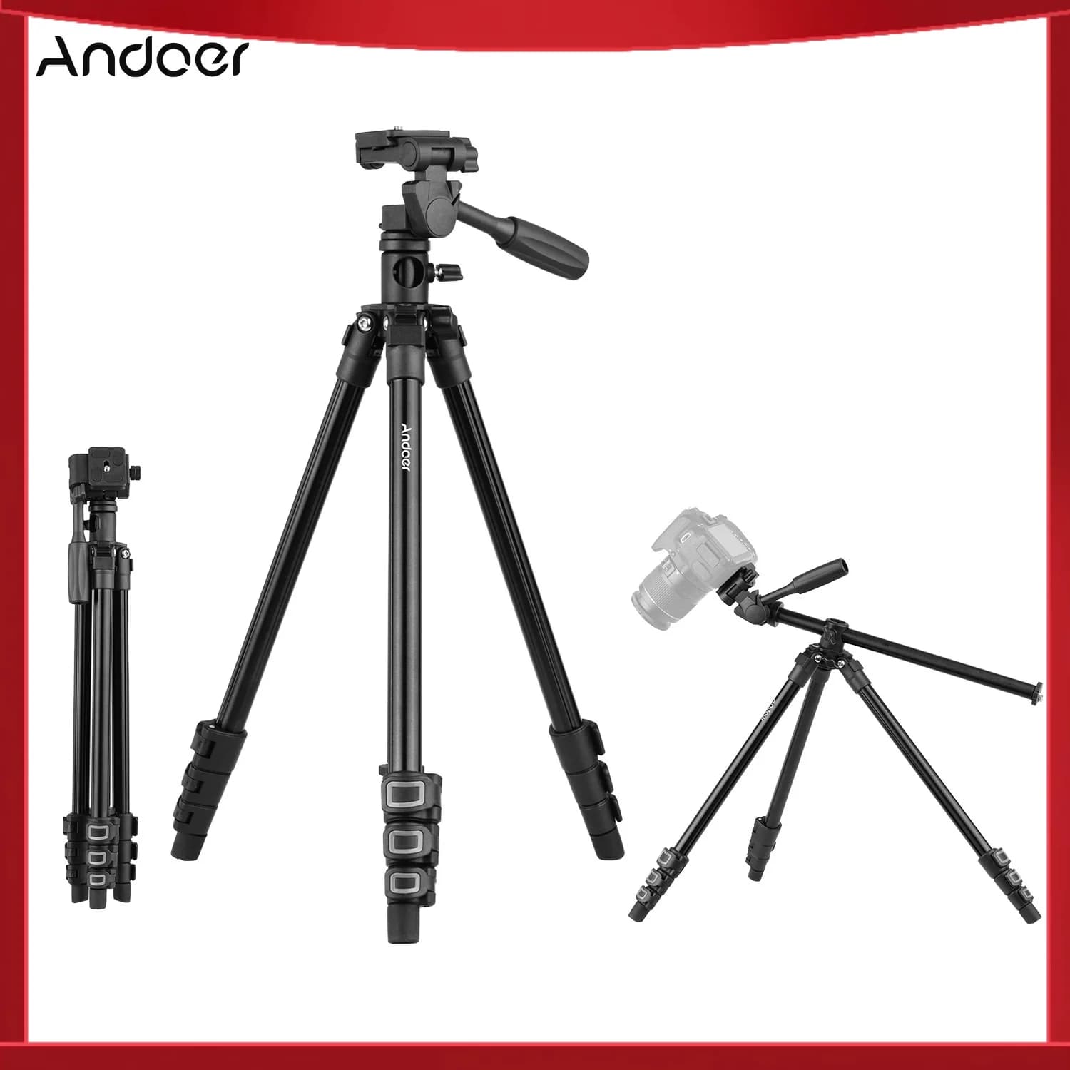 Treppiede per Fotocamera Andoer Q160HA Resistente con Montaggio Orizzontale per Fotocamere DSLR, Videocamere e Mini Proiettori