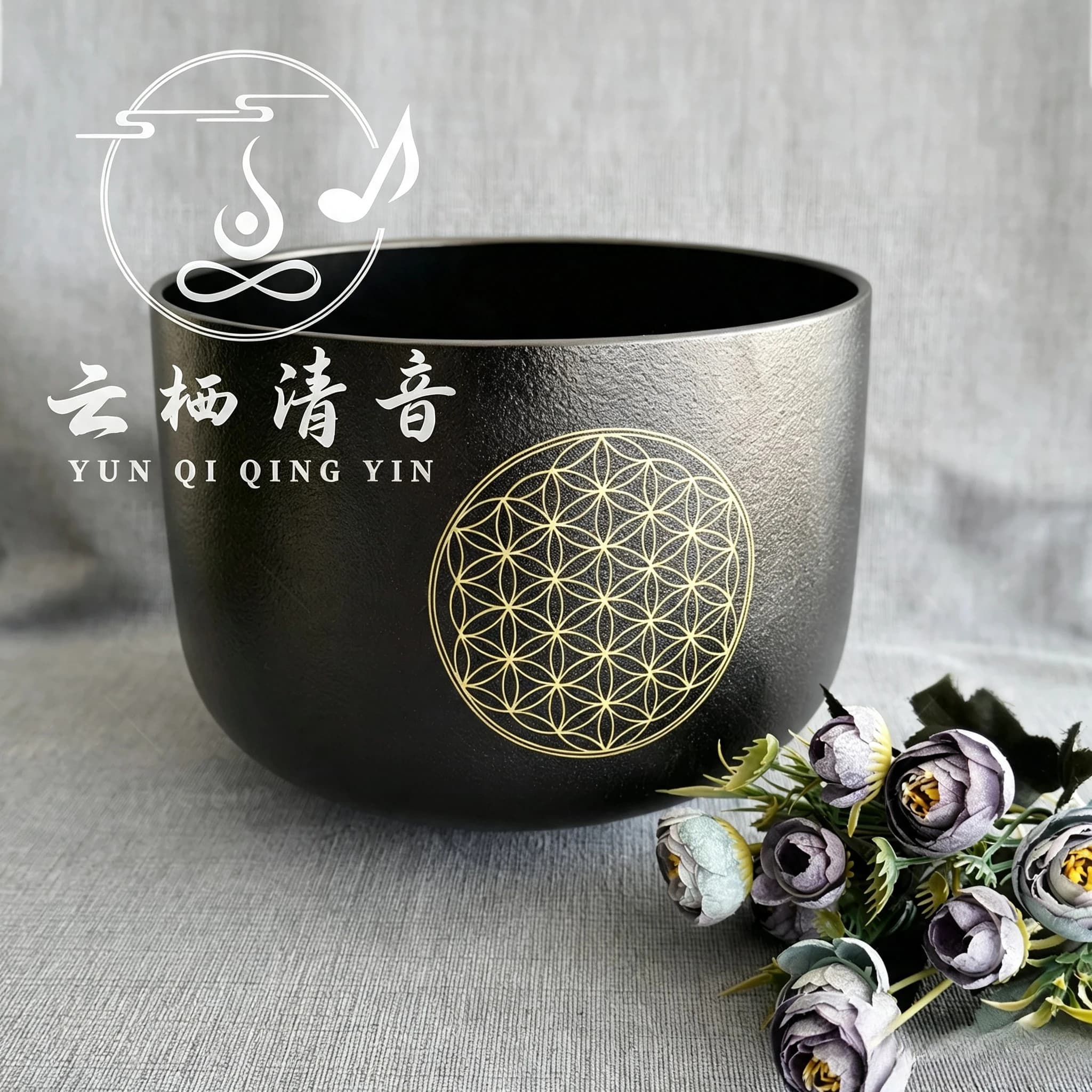 YUN QI QING YIN 7Pcs Life Flower Black Crystal Singing Bowl Set 432Hz 440Hz With Carry Bags Yoga Meditation Sound Healing Percussion Kit