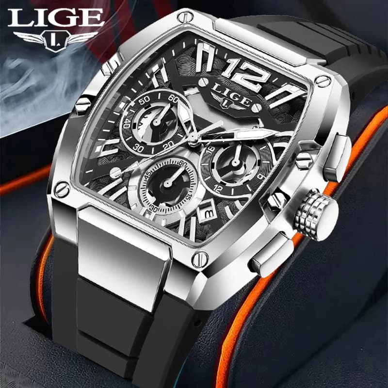 LIGE Orologi da polso da uomo Orologio quadrato creativo per uomo Cronografo sportivo Orologio con data luminosa Orologio da uomo cavo di lusso delle migliori marche