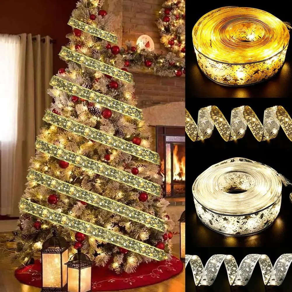 Stringhe luminose Fiocchi di nastro natalizio con decorazioni per albero di Natale a LED 2023 per la decorazione esterna della scala domestica 2M 20 Luce a LED