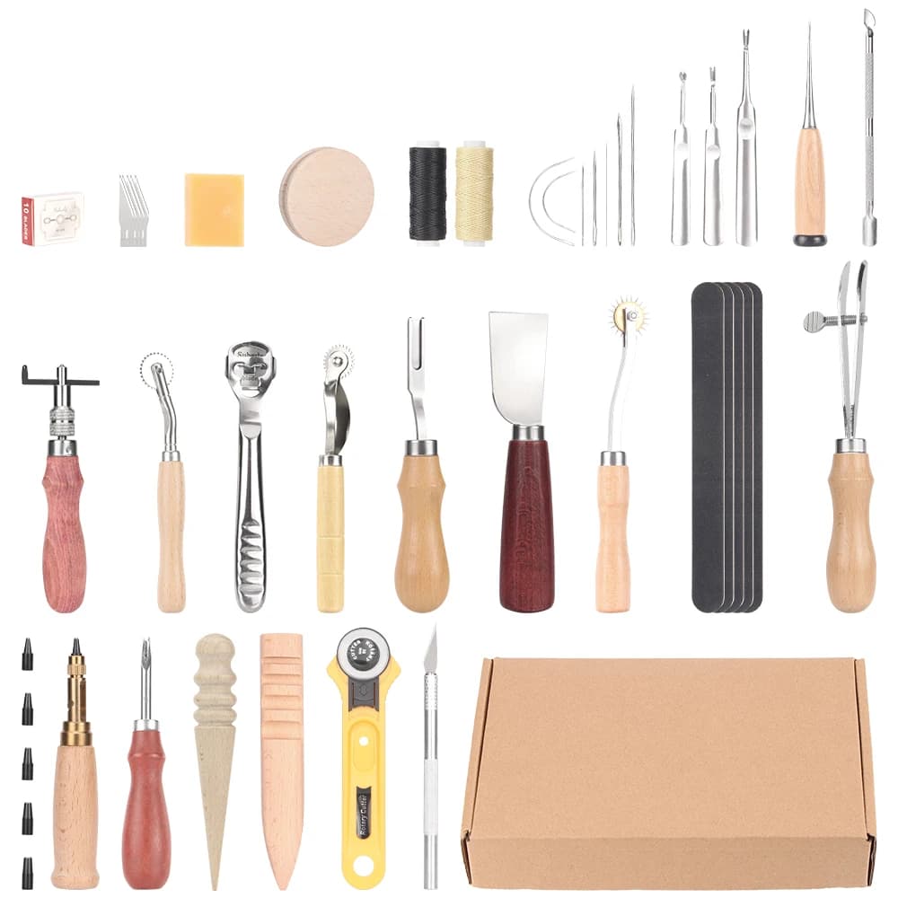 Leather Sewing Tools Kit Stitching Needles DIY Leather Craft Punching Groover Carving Work Tools Accessories Set