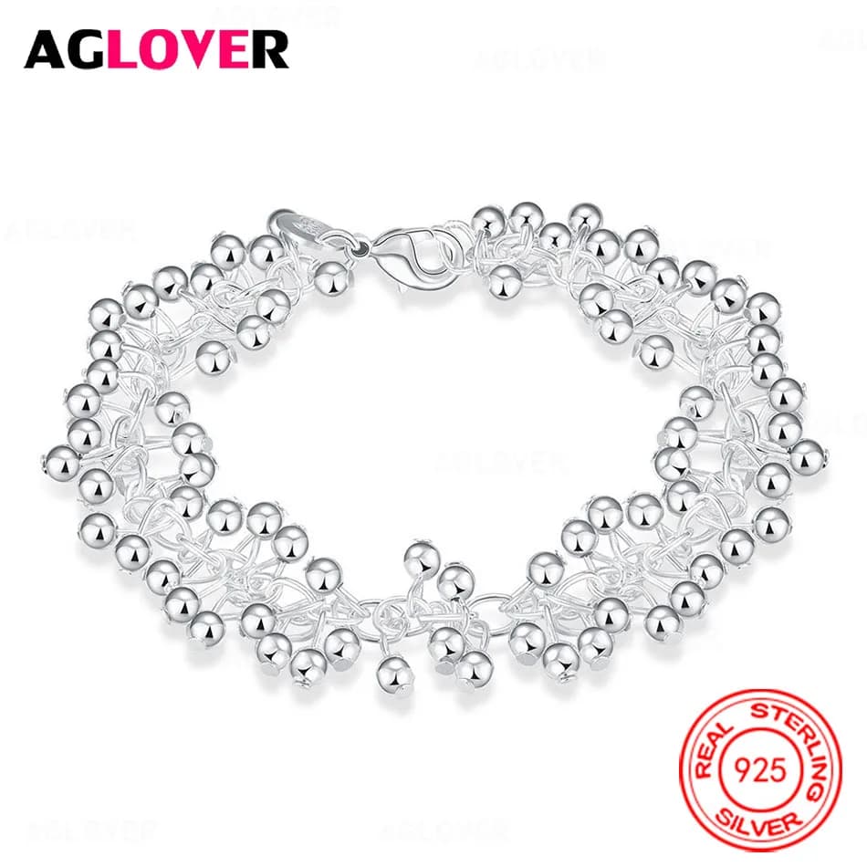 AGLOVER Bracciale in Argento Sterling 925 Lucido con Perle a Grappolo, Gioiello Elegante e alla Moda per Donna