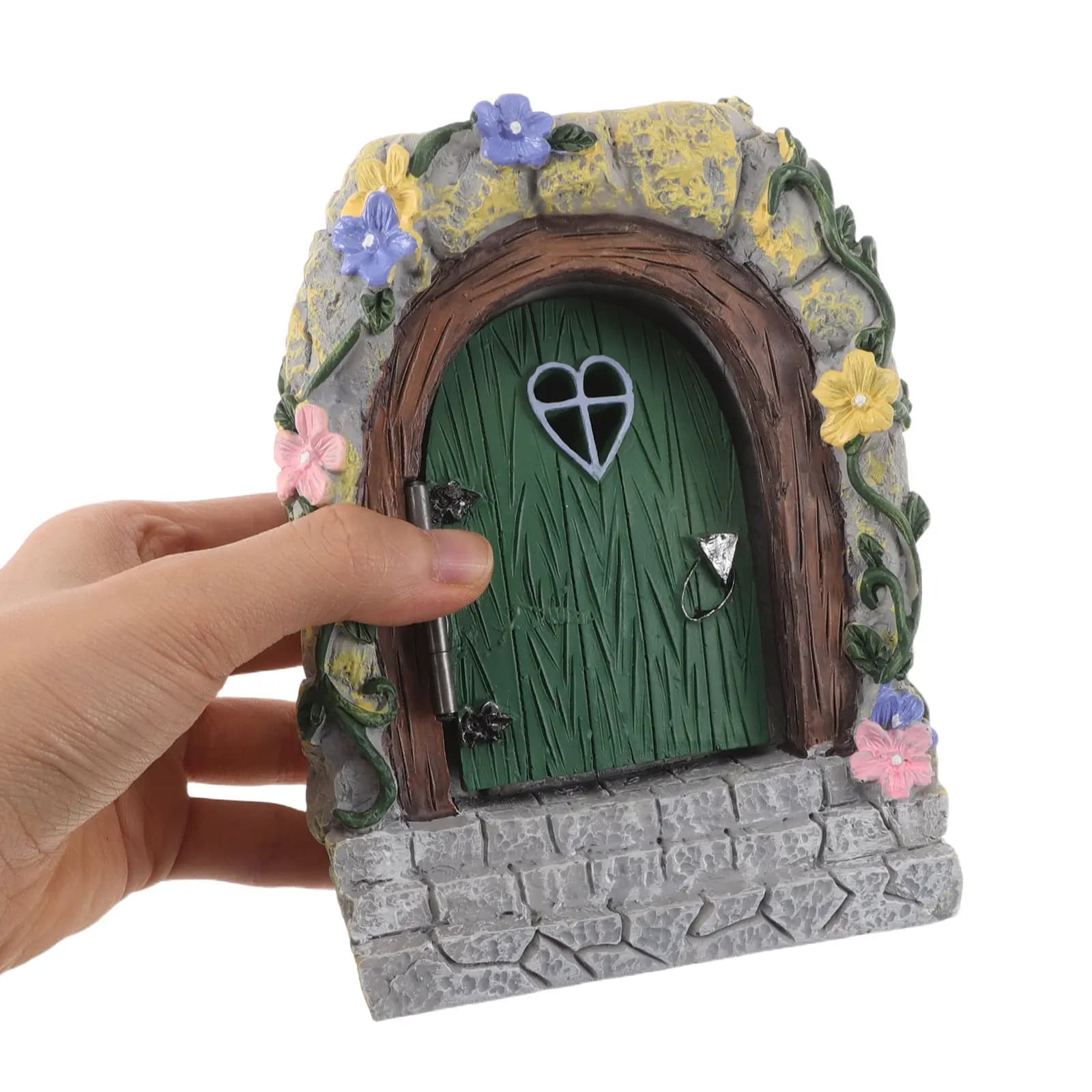 Ornamento per Giardino delle Fate in Resina, Porta delle Fate in Miniatura con Luce Notturna Soffusa per Patio, Prato e Tronco d'Albero