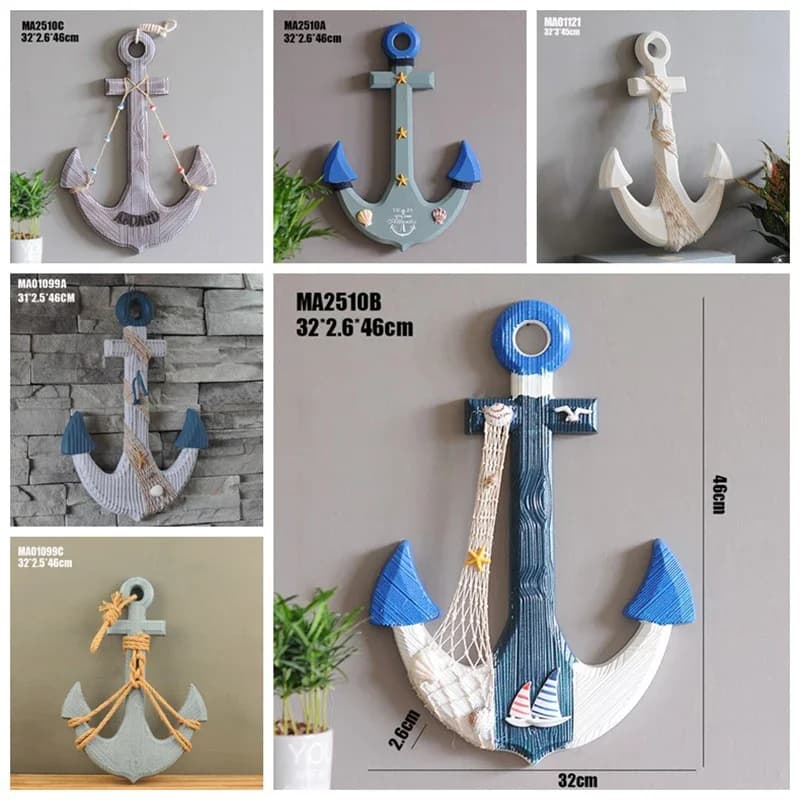 46cm ancora stile mediterraneo decorativo barca fatta a mano in legno per bambini ciondolo artigianato decorazioni per la casa accessori