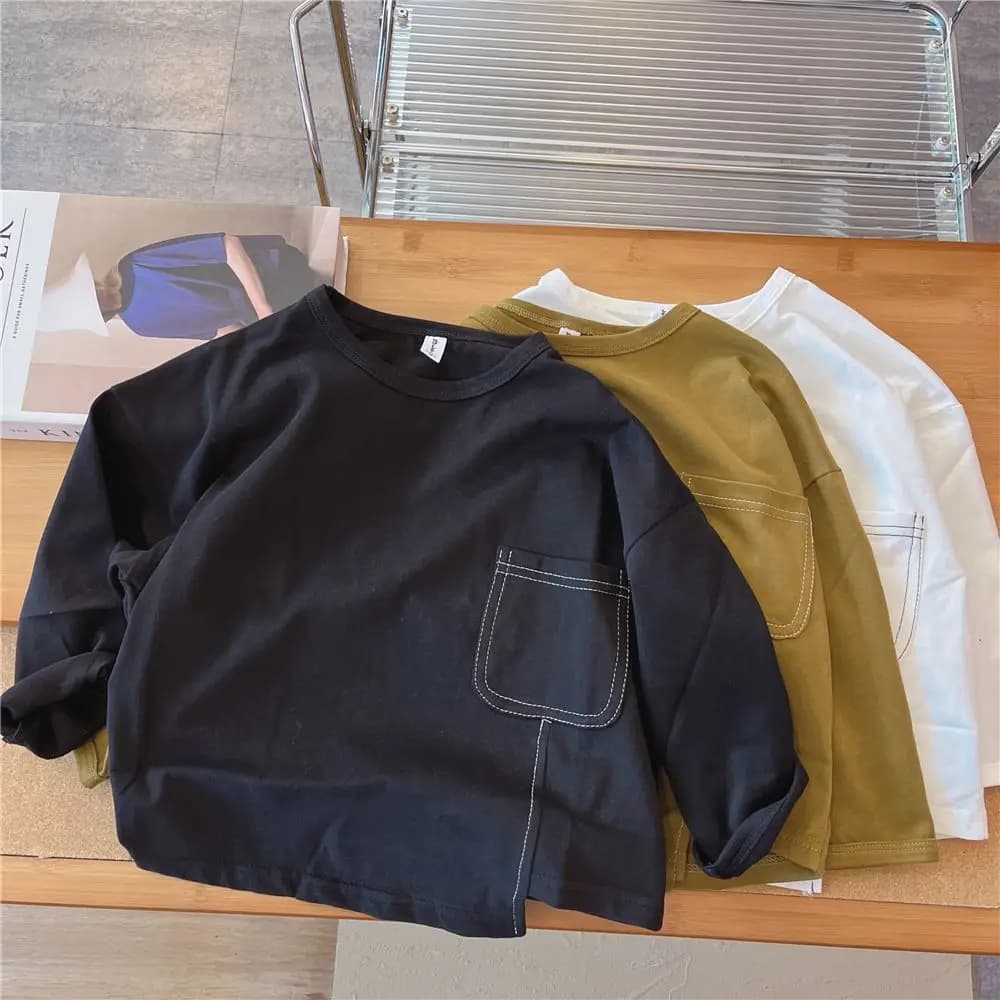 T-Shirt a maniche lunghe per ragazzi primavera autunno camicia con fondo irregolare in tinta unita per bambini nuovi Top per bambina