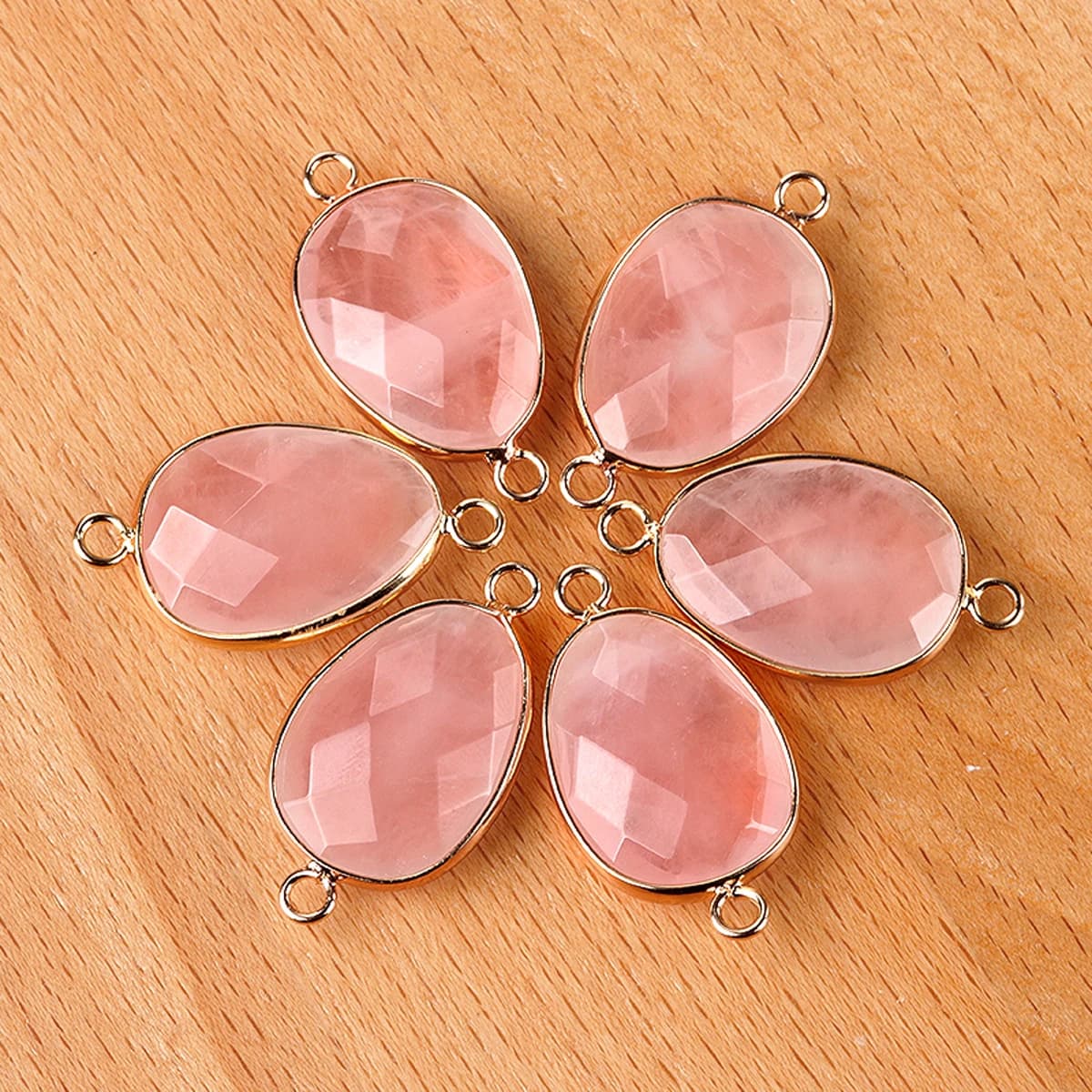 10pcs Natural Stone Pendant Connector Double Hole Faceted Rose Quartz Flash Labradorites Connector for Making Jewerly Bracelet