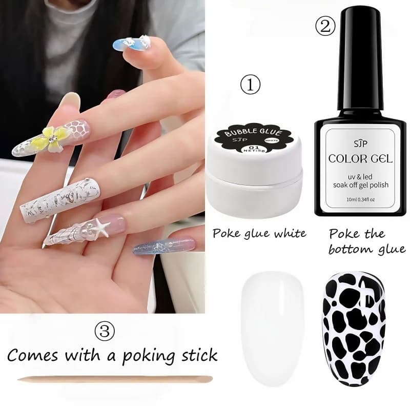 POKE gel per unghie smalto gel bianco e nero per unghie bolla per unghie modello onda marina pittura gel per intaglio unghie fai da te,