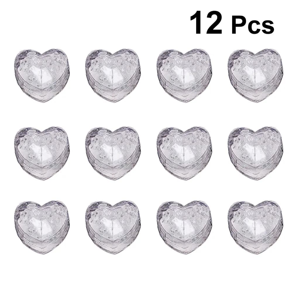 12Pcs Heart LED Ice Cubes Multi-Color Jelly Light Water Induction Glow for Party Wedding Bar Romantic Night Atmosphere