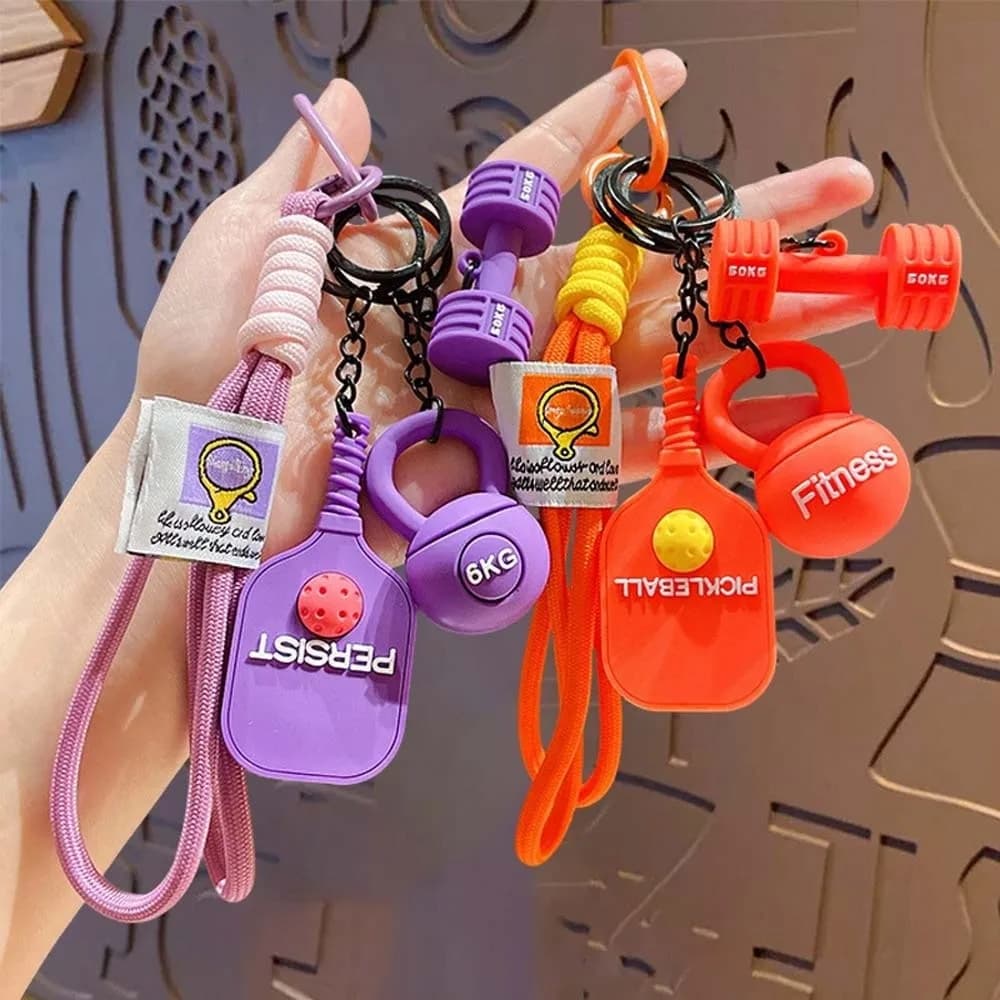 Mini Size Pickleball Key Chain Bright Colors PVC Kettlebell Bag Charm Smooth Surface Lightweight Fitness Dumbbell Pendant