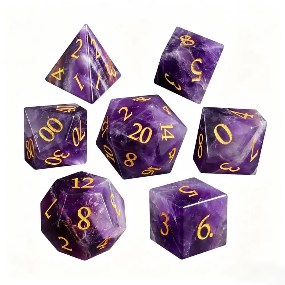 Gemstone D&D Dices set Crystal Amethyst Natural Stone Dice Set Polyhedron Digital Dice RPG Cube for Dungeons & Dragons DND Dice