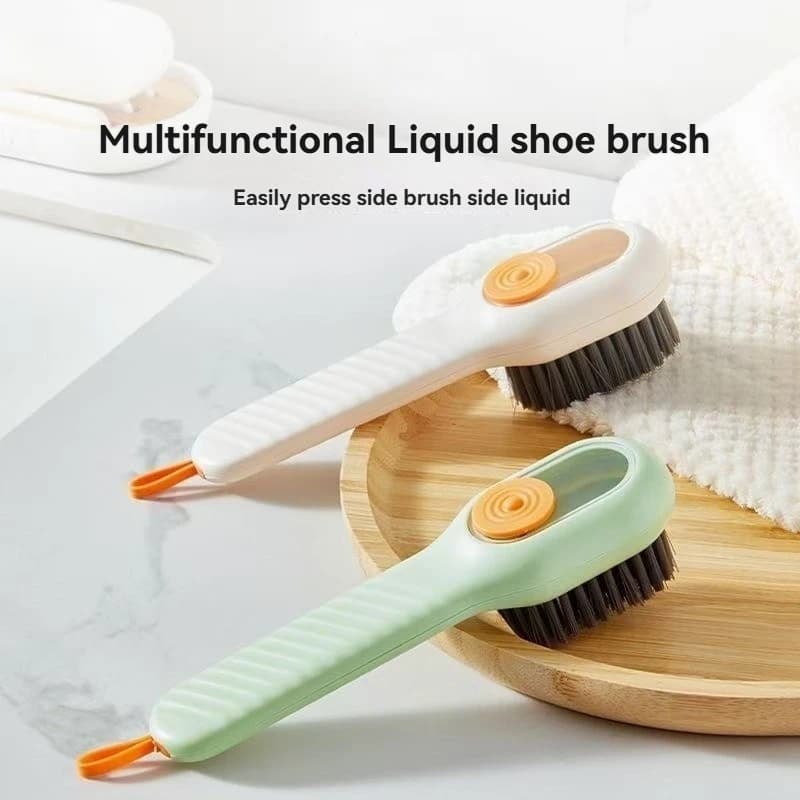 2 pezzi/spazzola multifunzionale per la pulizia di scarpe e vestiti, con manico lungo e setole morbide, con aggiunta di liquido