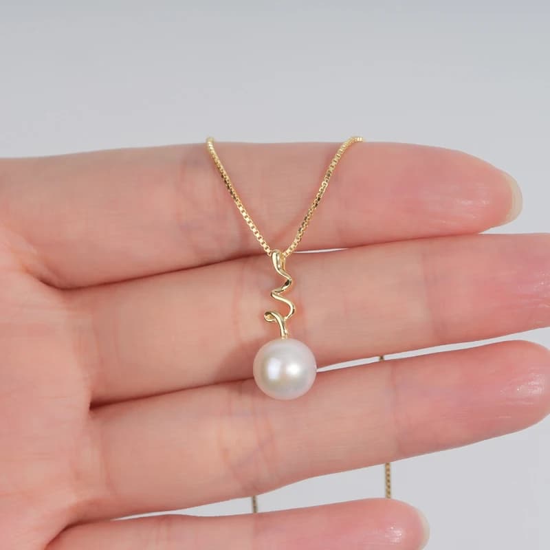 Collana con ciondolo di perle d'acqua dolce naturale placcato oro 18 carati 9-10mm 100 argento Sterling 925 per le donne regalo festa di nozze abbigliamento quotidiano