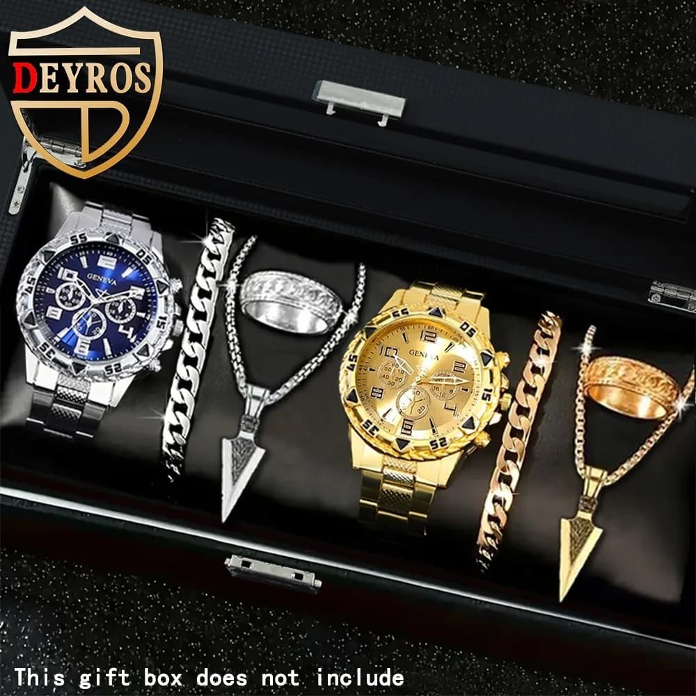 [Set regalo orologio da uomo di lusso da 8 pezzi] Elegante orologio al quarzo da uomo, collana con freccia in oro e argento, bracciale e anello, regalo da uomo