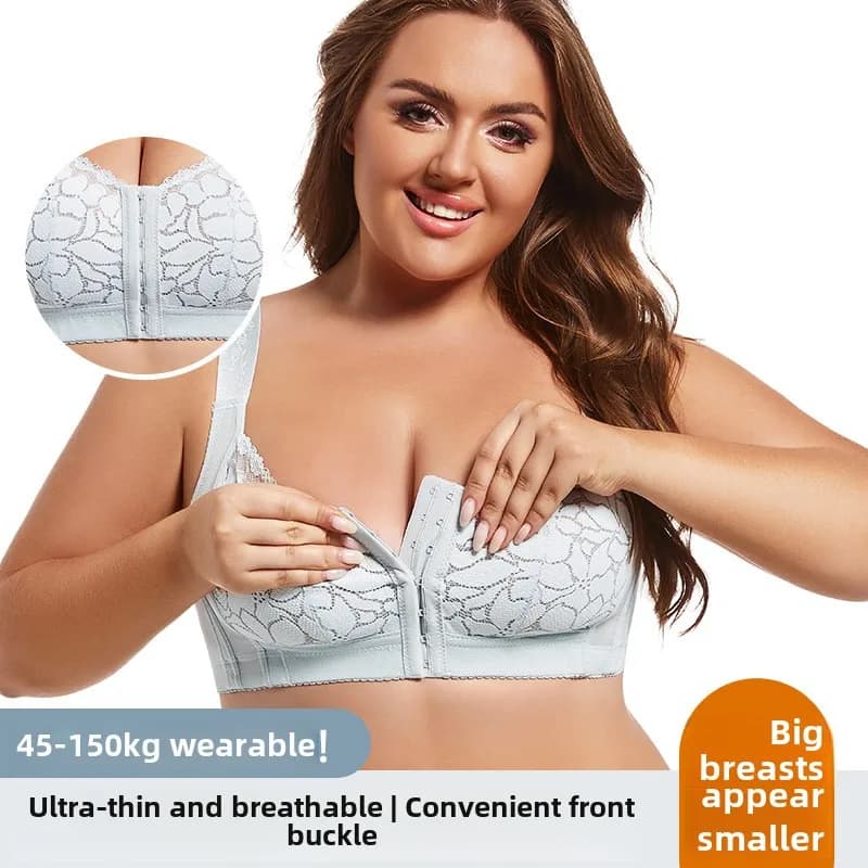 Intimo da donna in pizzo taglie forti con fibbia frontale design leggero senza anello in acciaio sollevamento regolabile e reggiseno anti-cedimento