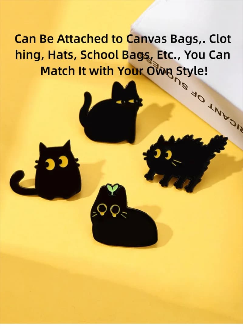HeYe Black Cat Series Simpatico gattino animale abbigliamento, cappello, zaino, astuccio, accessori, distintivo, spilla regalo set da 4 pezzi