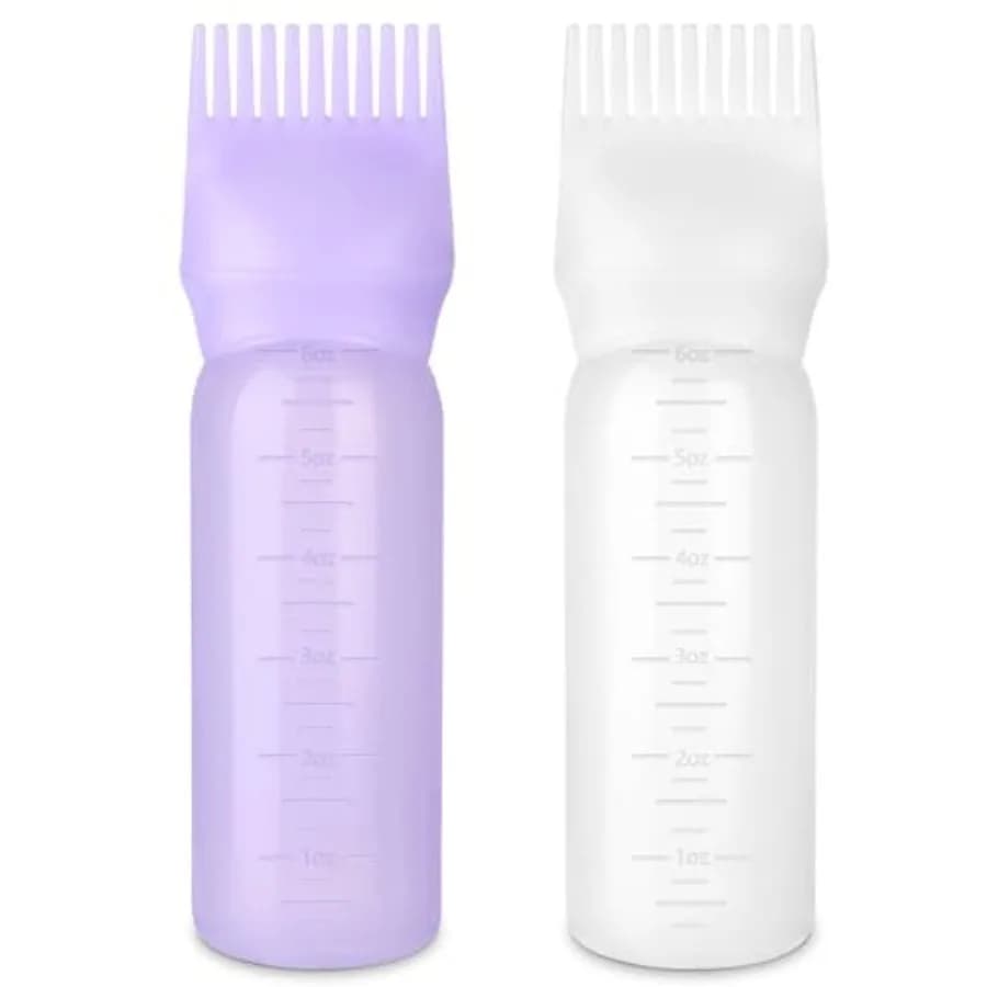 2 Pack Root Comb Applicator Bottle Oil Applicator for Hair Dye Hair Oiling Bottle with Graduated Scale, 6 Ounce Purple and Whit