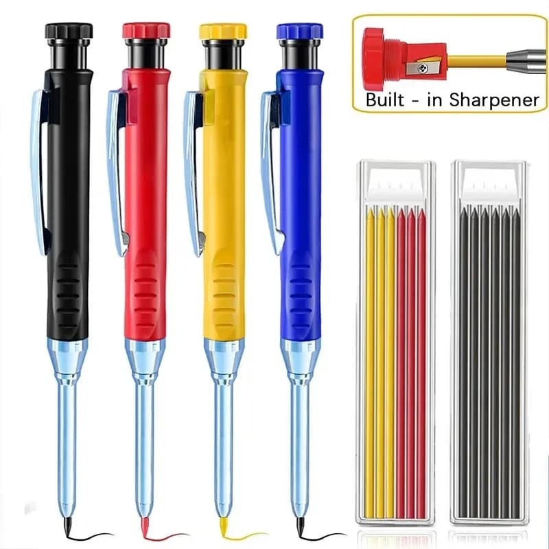 2pcs/Set 2.8mm Carpenter Mechanical Pencil Set with Built-In Sharpener for Woodworking Construction Long-Head Stationery Pencil