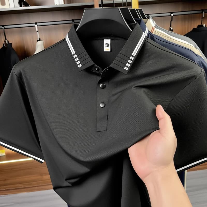 88% Nylon + 12% Spandex Men's Performance Polo Shirt with Contrast Trim High-quality Stretch Golf Tennis Shirt Moisture Wicking