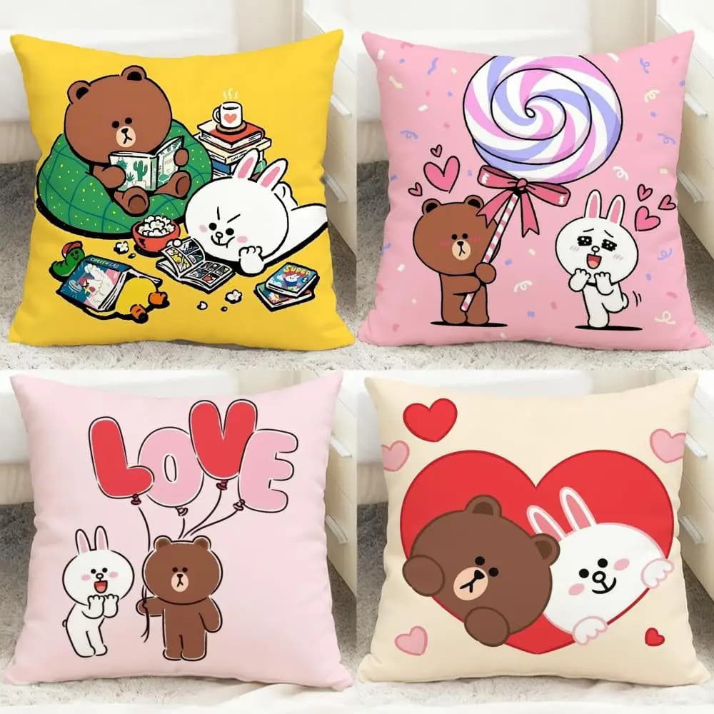 Line Town Brown Bear and C-Cony Cushion Cover Comfortable Reversible Pillow Cover Ideal for Car Sofa Bedroom & Beyond