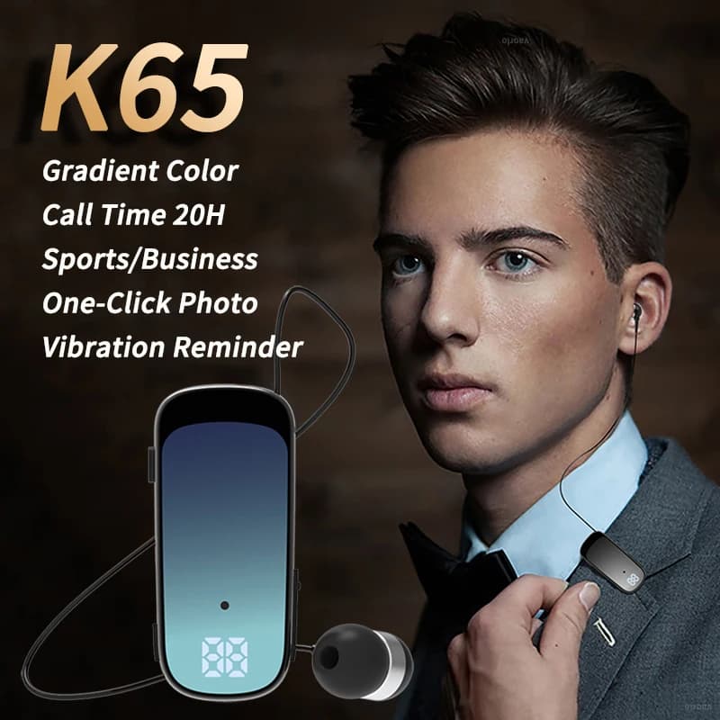 K65 K55 Lavalier Business Cuffie Bluetooth 5.2 Tempo di conversazione/musica 20 ore, Display digitale a LED, Cuffie wireless con cancellazione del rumore