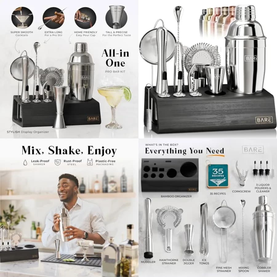 Set da Barman per Mixology, Kit da 14 Pezzi con Shaker per Cocktail, Utensili per Miscelare Martini, Attrezzatura per Bar Domestico 35 Ricette Ca