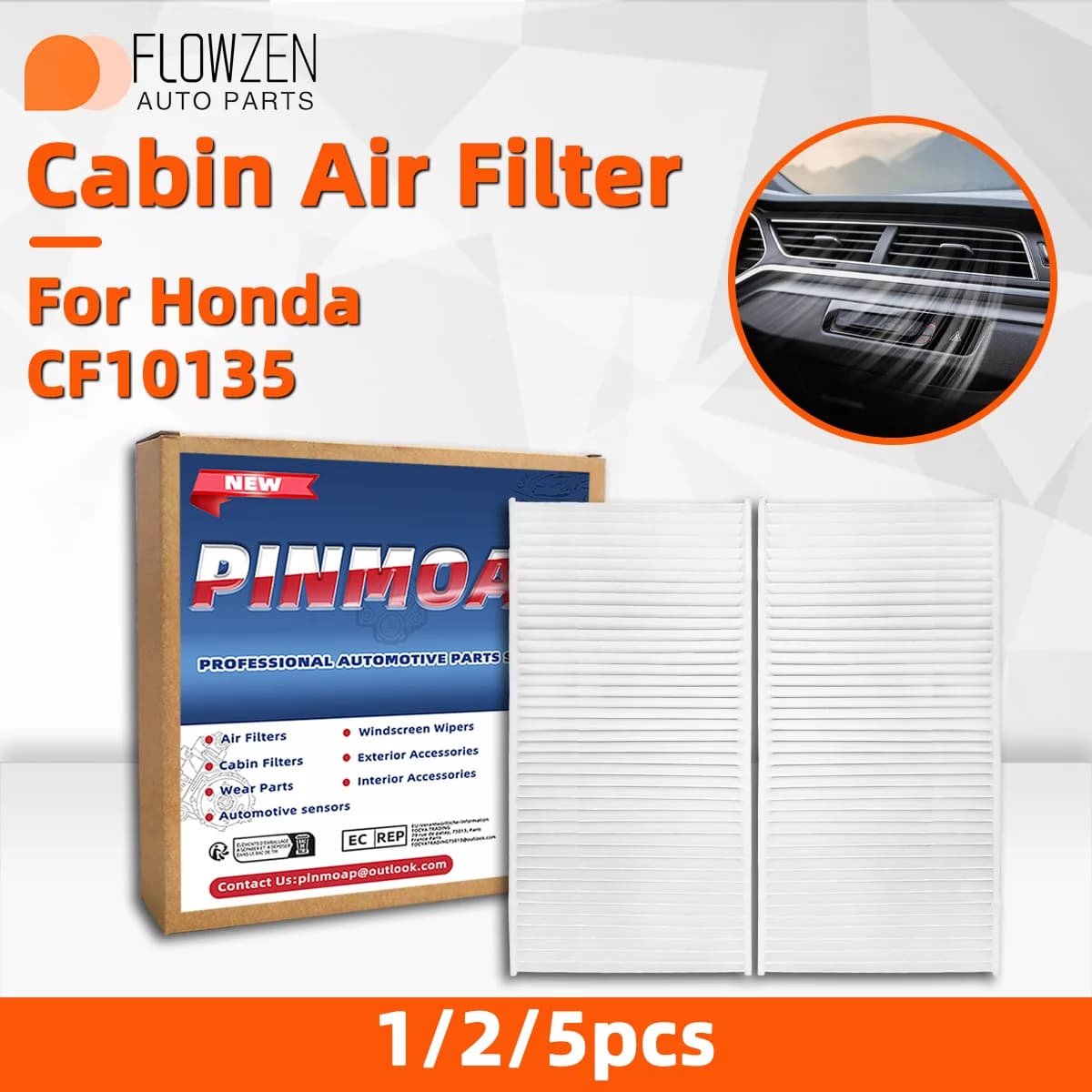 1/2/5pcs For Honda Civic CR-V Element Acura EL RSX CF10135 Cabin Air Filter Dust Pollen Purifier Auto AC Replacement Filter