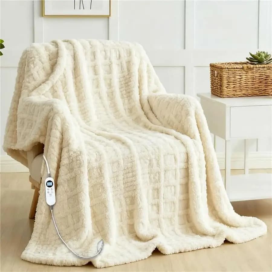 Coperta Elettrica, 127x152 cm, Coperta Riscaldante a Nido d'Ape con 12 Livelli di Calore, Coperta a Riscaldamento Rapido con 112 Impostazioni di Timer