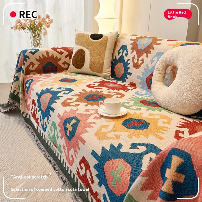 Cat Proof Sofa Cover Reversible Geometric Non-Slip Couch Slipcover Stretchable 3-5 Seater Sofa Protector for Living Room