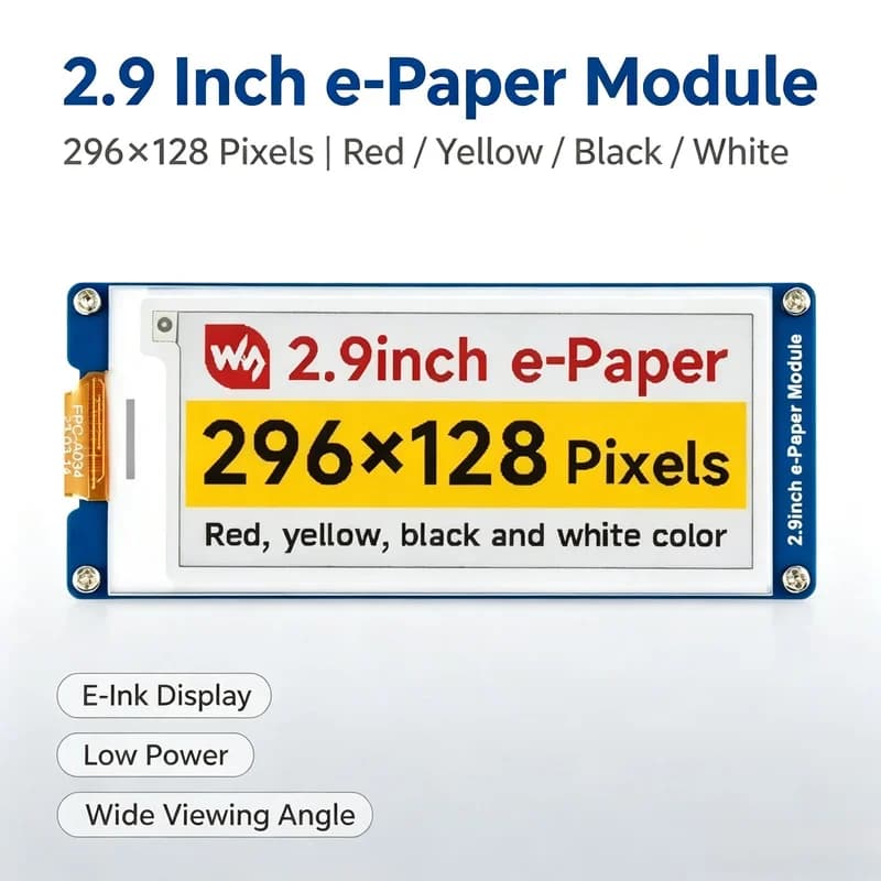 2.9inch E-Paper Display (G), E-Ink Display Raspberry Pi/ESP32/, 296x128, Red/Yellow/Black/White, SPI