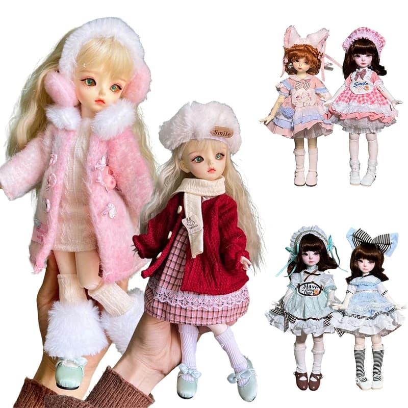 Set di Vestiti per Bambola 6/1, Cappotto Rosa Dolce, Abito da Principessa di Lusso, Abbigliamento per Bambola Bjd 30cm, Set di Accessori con Cappello e Calzini a Tema Orso Cartone Animato