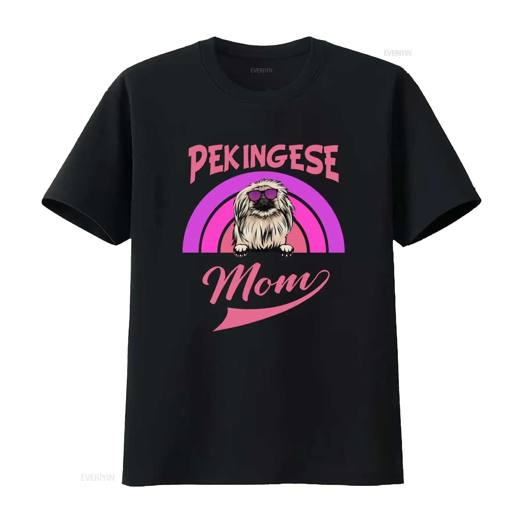 T-shirt Pekingese Mom dal design elegante con un cane alla moda che indossa occhiali da sole, perfetta per gli amanti e per una moda trendy, effetto vintage lavato.