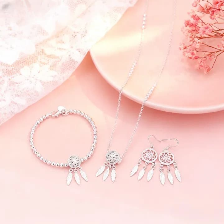 Hot Y2k Style 925 Sterling Silver Creative Dreamcatcher Necklace Earrings Bracelet for Woman Fashion Designer Jewelry Sets Gifts