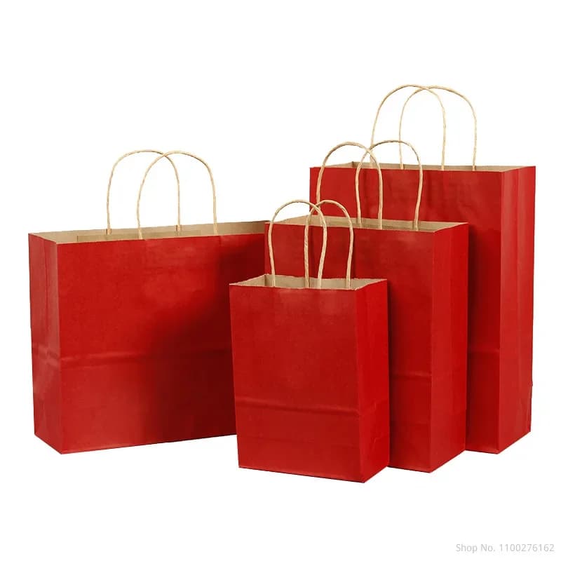 10 pezzi/lotto sacchetti regalo con manici sacchetti di carta rossi multifunzione sacchetto riciclabile protezione ambientale vestiti scarpe borsa