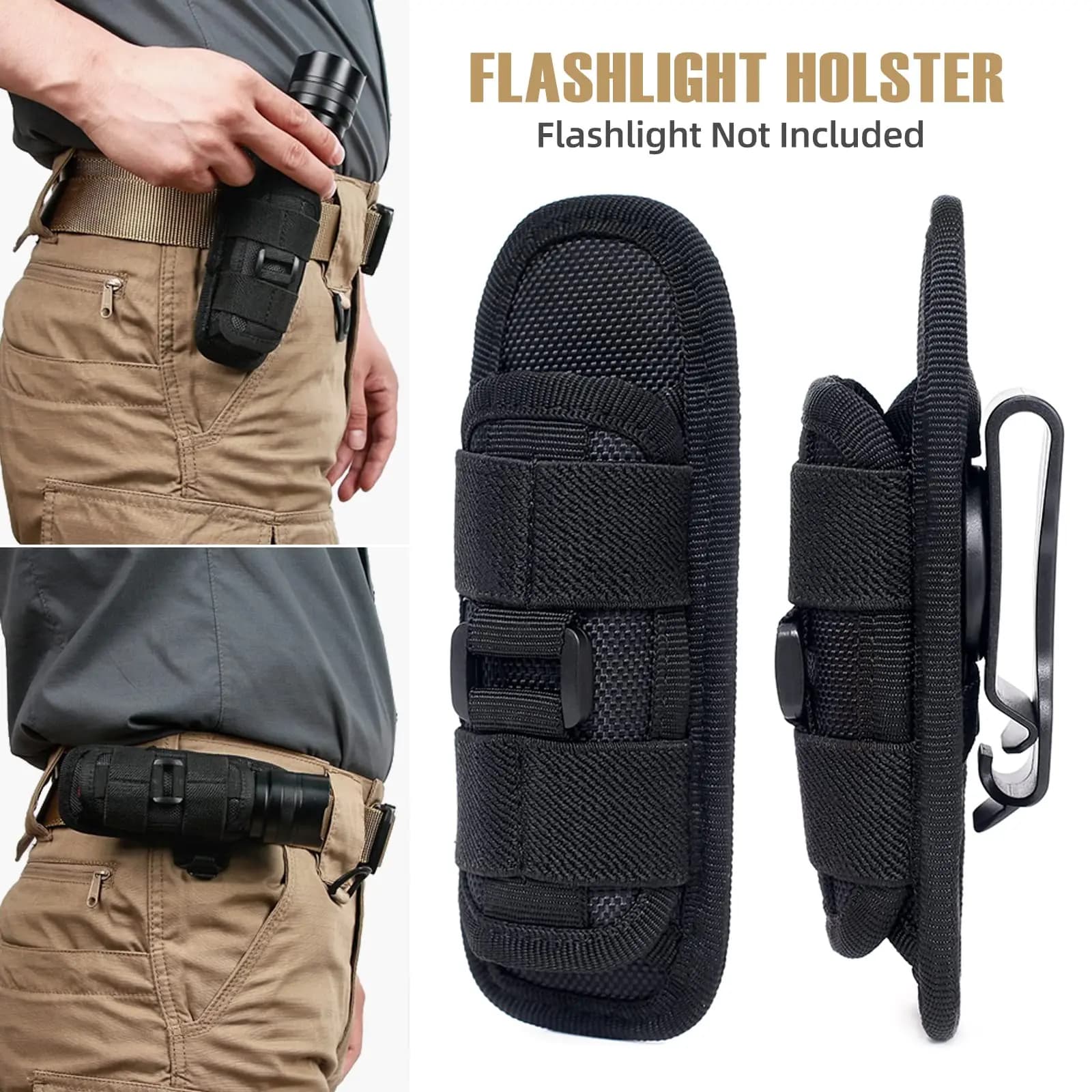 Fondina per torcia tattica con clip da cintura girevole - Poliestere resistente 360 ° Mulinello per un facile attacco Ideale per la caccia alla pesca