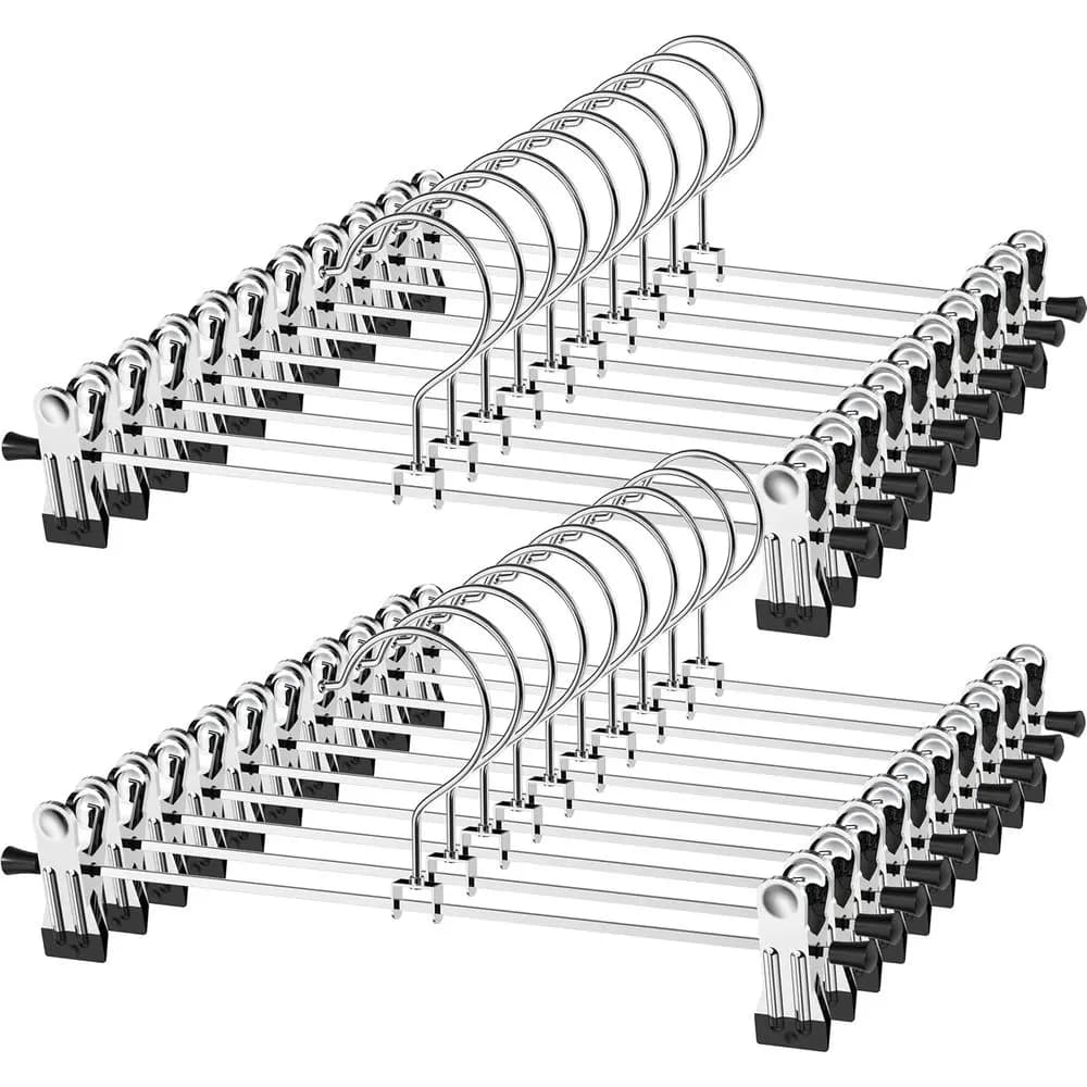 20-Pack Heavy-Duty Adjustable Metal Pants Hangers with Clips for Skirts, Jeans, and Space-Saving Storage
