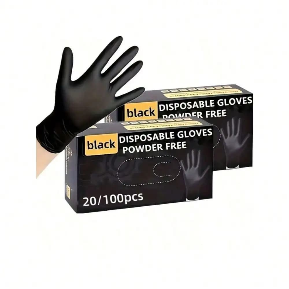 That Girl 100 Pack Disposable Nitrile Gloves - Powder Free Waterproof Oil Proof Non Slip Cleaning Gloves for Kitchen Dishwashing and Household - Touchscreen Compatible Black Gloves