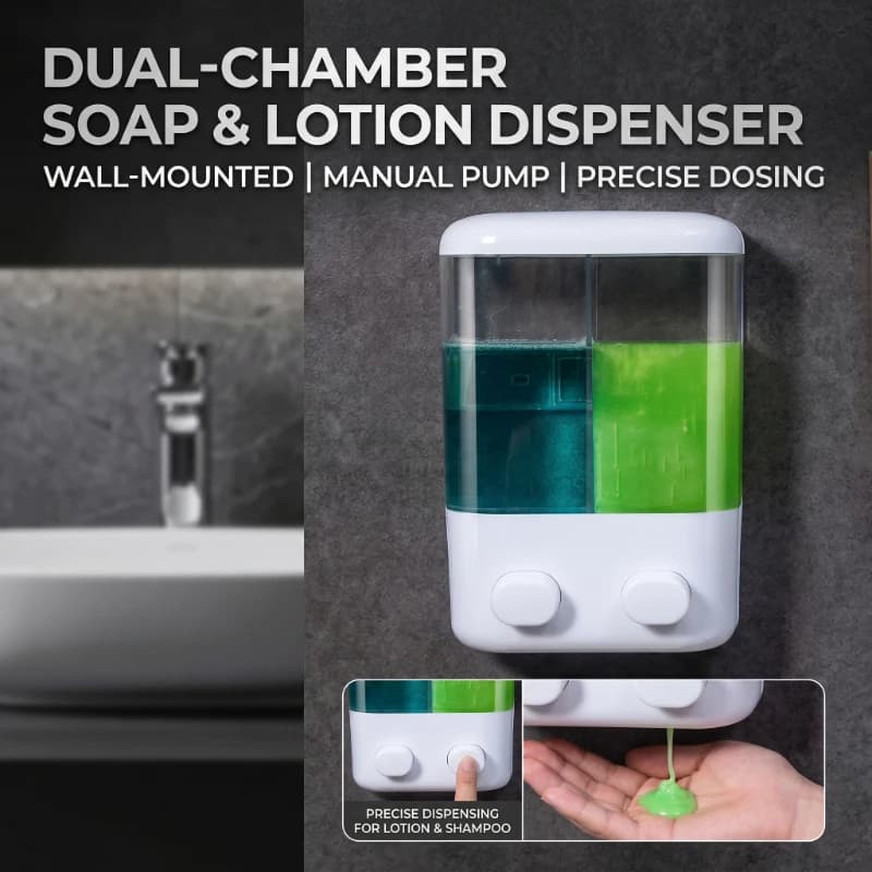 500ML Clear Double Head Non Punching Wall Mounted Manual Press Bathroom Liquid Soap Shampoo Disinfectant Dispenser for Hotel