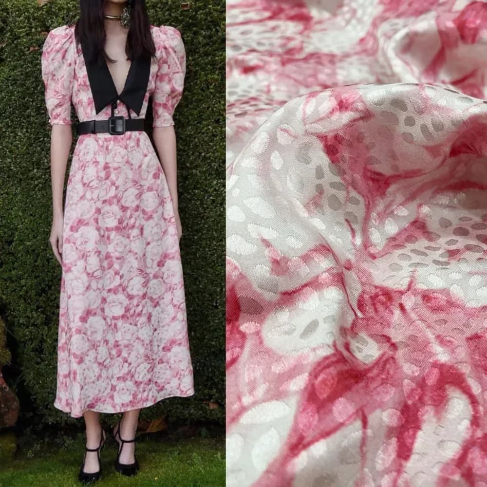 Polyester Satin Imitation Jacquard Fabric European Brand Sexy Pink Leopard Fashion Design Cloth for Dress Diy Sewing by Meter