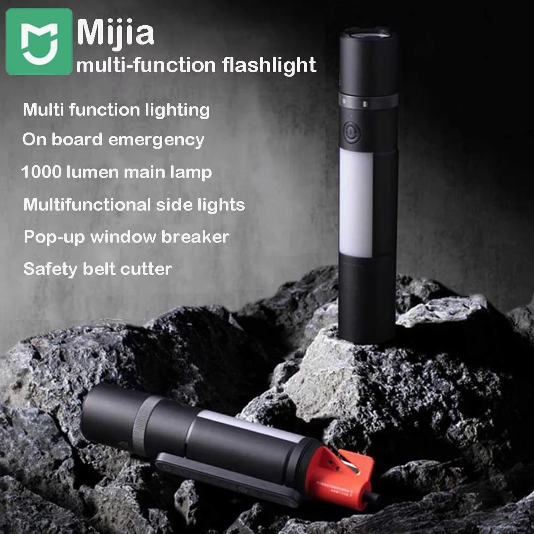 Mijia 1000 Lumen Multifunction Flashlight with Strobo/SOS/Advisor, 3100mAh Battery, Rompivetro and Safety Cutters