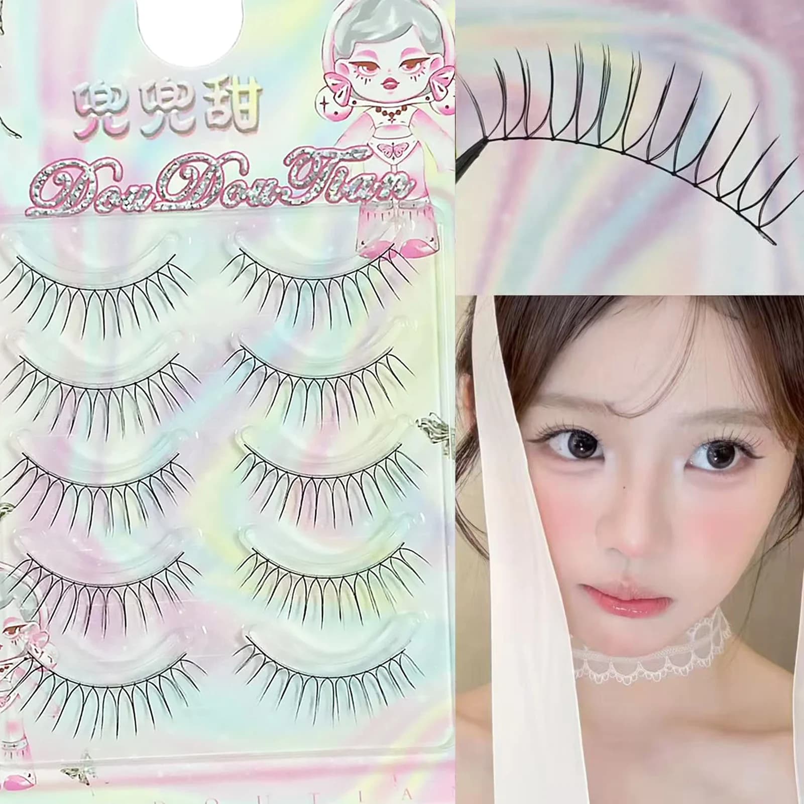 3/5 paia di ciglia finte Idols a forma di U, striscia completa, ciglia naturali effetto spiky e wispy, extension ciglia stile Kpop per un trucco occhi perfetto