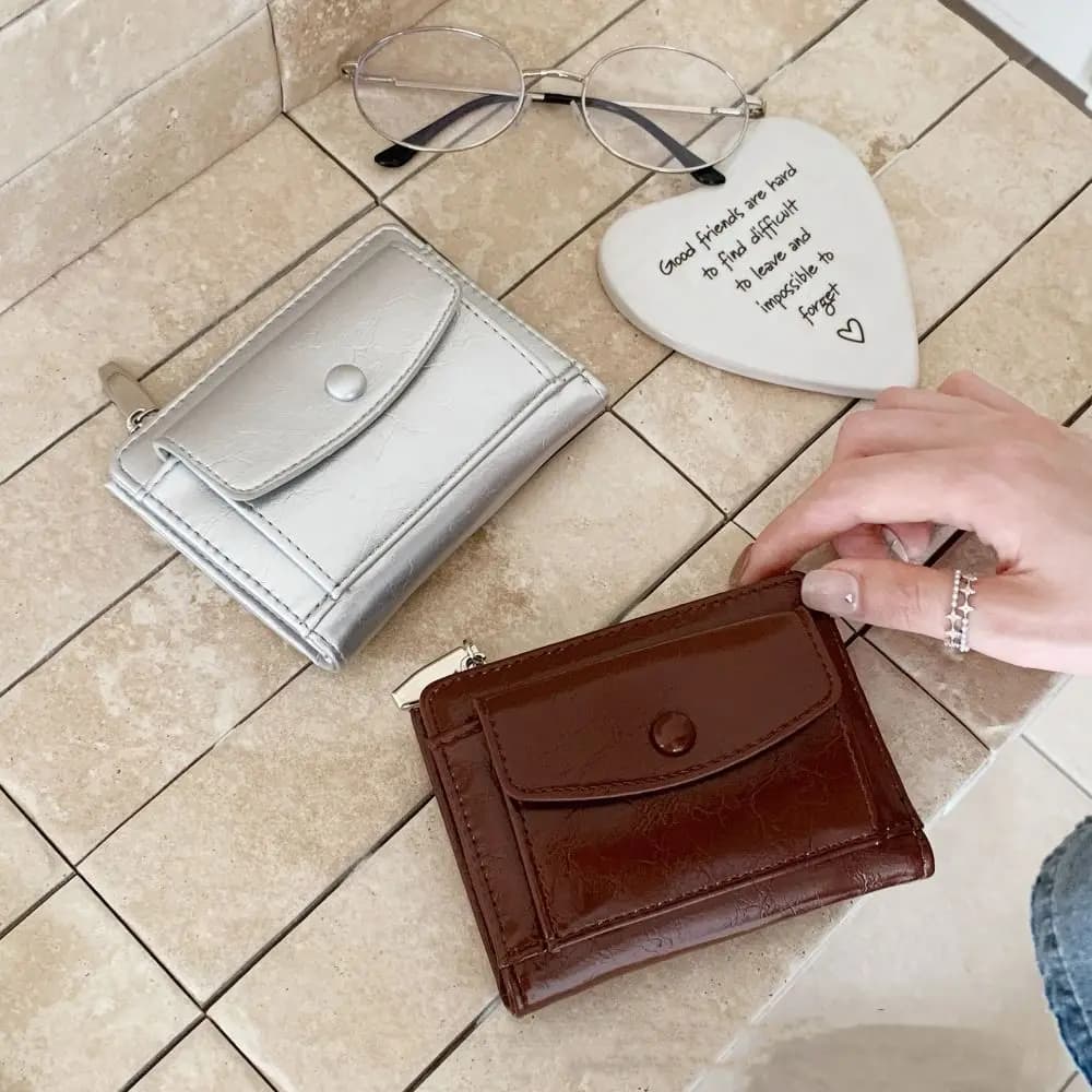 Portafoglio corto da donna casual elegante con cerniera ultra sottile Porta carte in pelle PU Porta pochette corto multifunzione da uomo