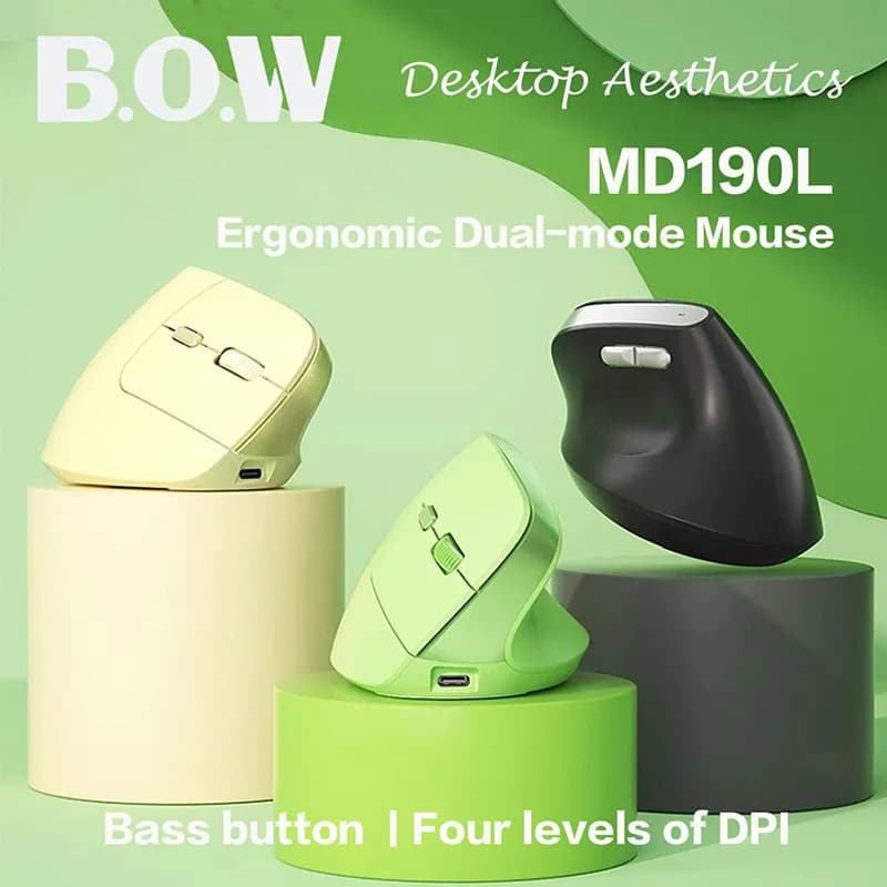 BOL MD190L MAX Mouse Bluetooth wireless ergonomico dual-mode con funzione silenziosa, laptop da ufficio verticale ricaricabile stand-up